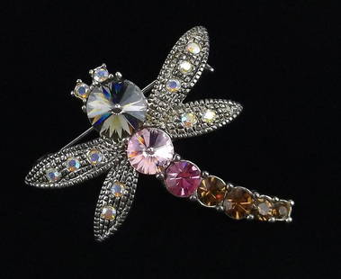 Mint Enameled Rhinestone Dragonfly Brooch: Mint Condition, In Like New Condition, Perfect