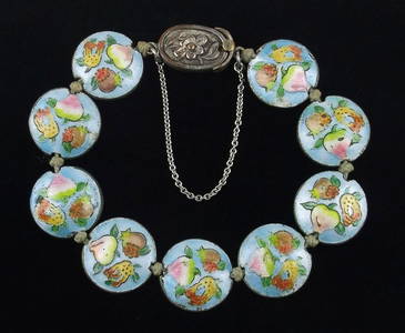 Rare Vint 1920s Sterling Art Deco Cloisonne Bracelet 7.5"