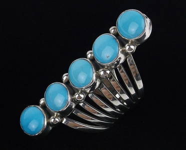Navajo Thomas Yazzie Sterling Sleep Bty Turq Ring 8 HUGE
