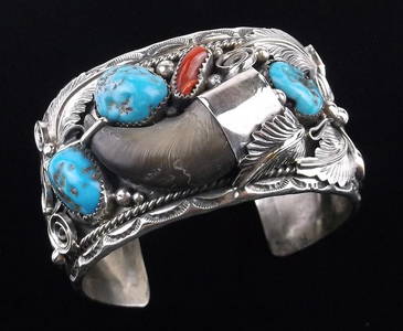 HUGE Navajo Mike Thompson Sterling Bear Claw Cuff Bracelet