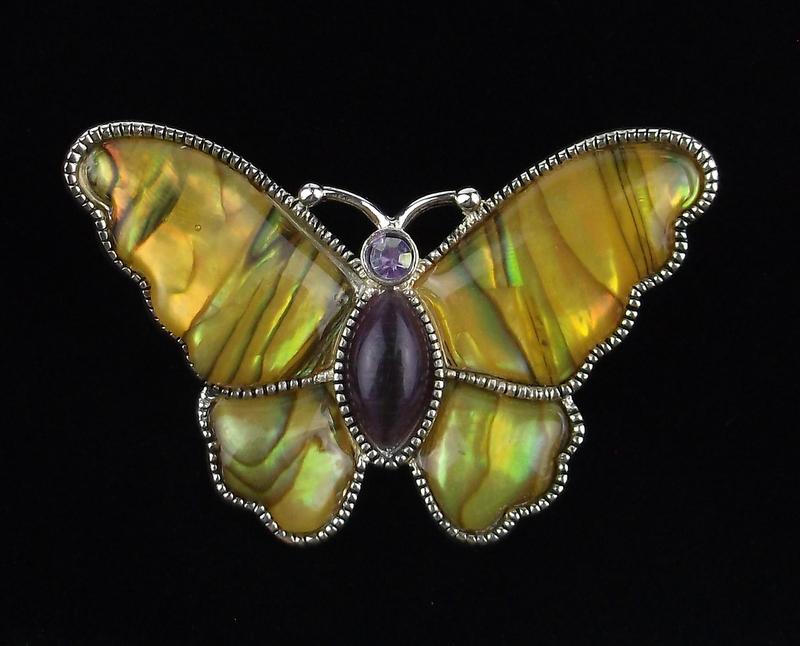 Mint Vintage Abalone Rhinestone Butterfly Brooch (1 of 3)