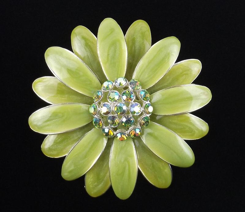 Mint Enameled Rhinestone Flower Brooch (1 of 2)