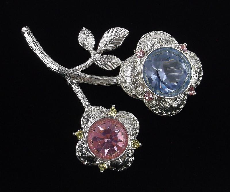 Big Mint Enameled Rhinestone Flower Brooch (1 of 2)