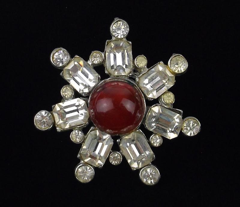 Mint Vint 1920s Art Deco Rhinestone Snowflake Brooch (1 of 3)