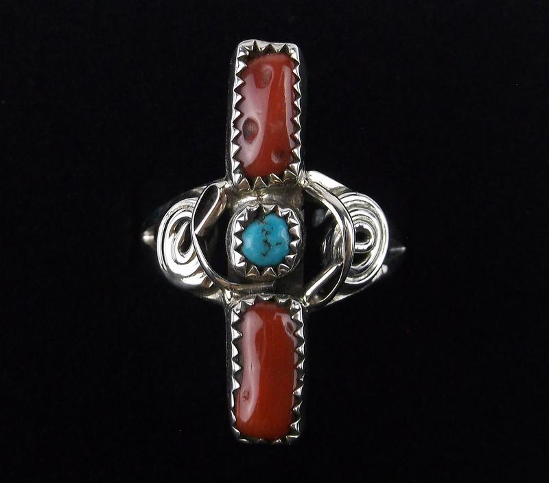 Navajo Etta Belin Sterling Turquoise Coral Ring 6: p Boxed Handmade Genuine Navajo Ring, Solid Sterling Silver, Authentic, In Brand New Never Worn Condition