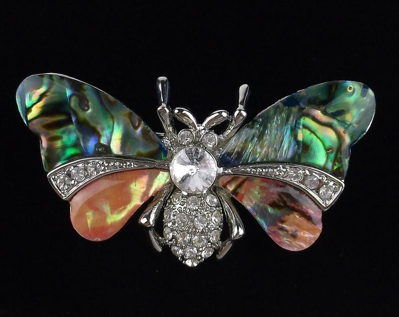 Mint Abalone Rhinestone Bee Insect Brooch (1 of 2)