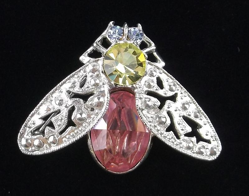 Mint Enameled Rhinestone Bee Insect Brooch (1 of 2)