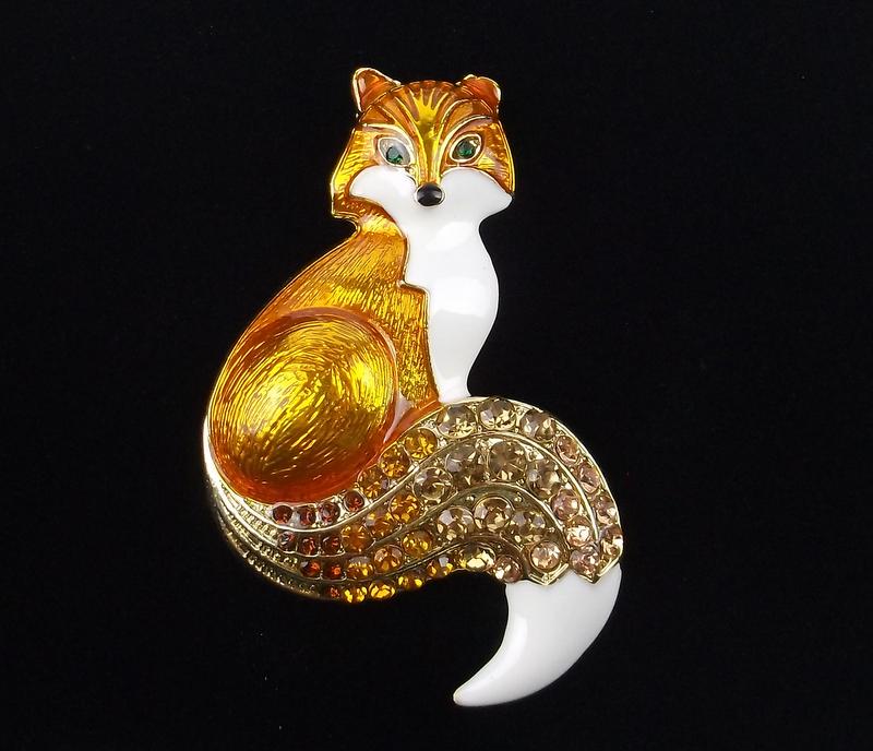 Mint Enameled Rhinestone Fox Brooch (1 of 2)