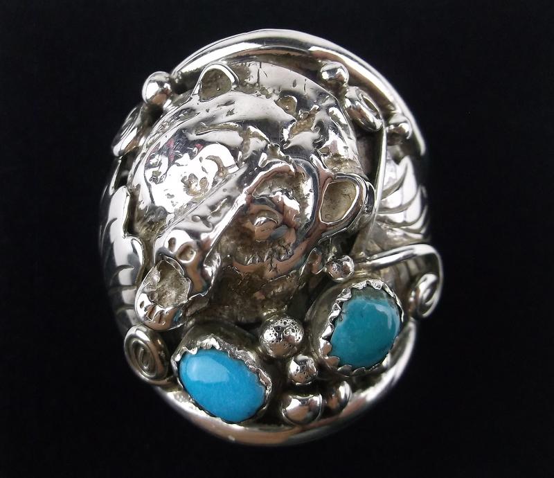 Navajo Jeannette Sanders Sterling Turq Bear Ring 11: p Boxed Handmade Genuine Navajo Ring, Solid Sterling Silver, Authentic, In Brand New Never Worn Condition
