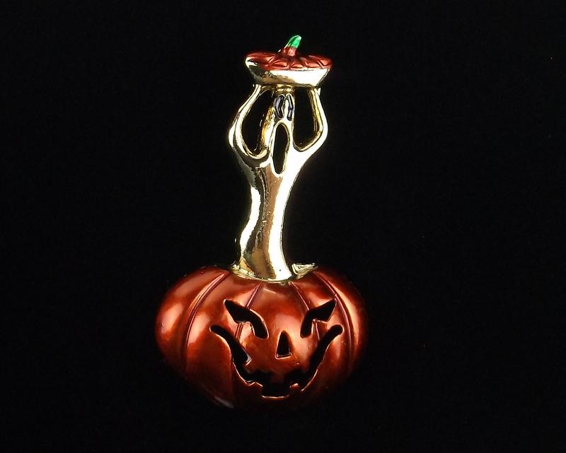 Mint Enameled Jack O Lantern Ghost Brooch Pumpkin (1 of 1)