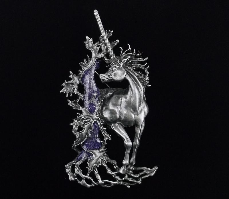 Big Mint Enameled Mythical Unicorn Brooch (1 of 2)