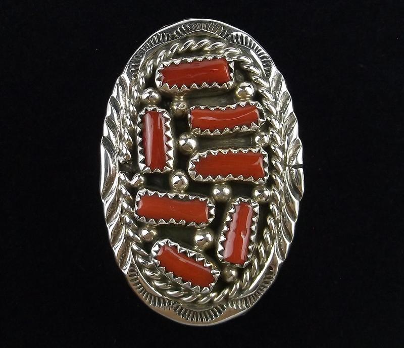 Big Navajo Marlene Harrison Sterling Silver Coral Ring 7 (1 of 3)