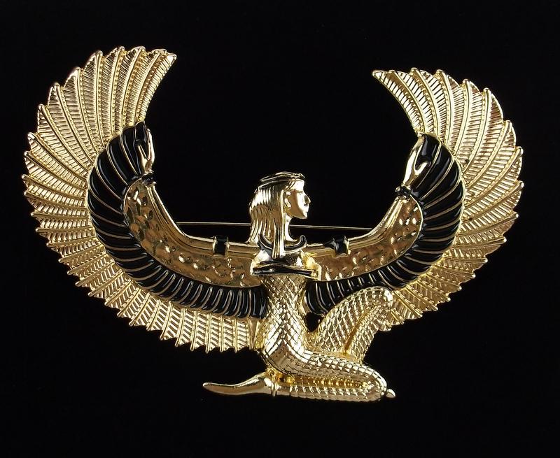 Big Mint Enameled Isis Egyptian Winged Lady Brooch (1 of 2)