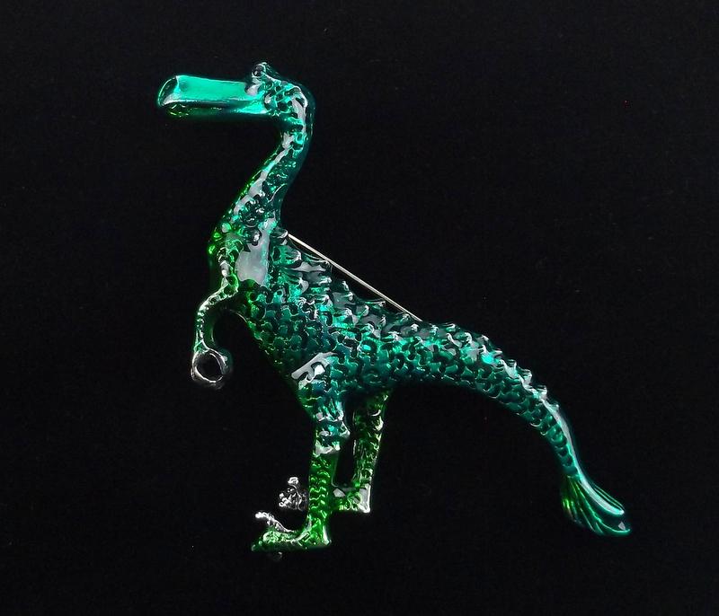 Mint Enameled Raptor Dinosaur Brooch (1 of 2)