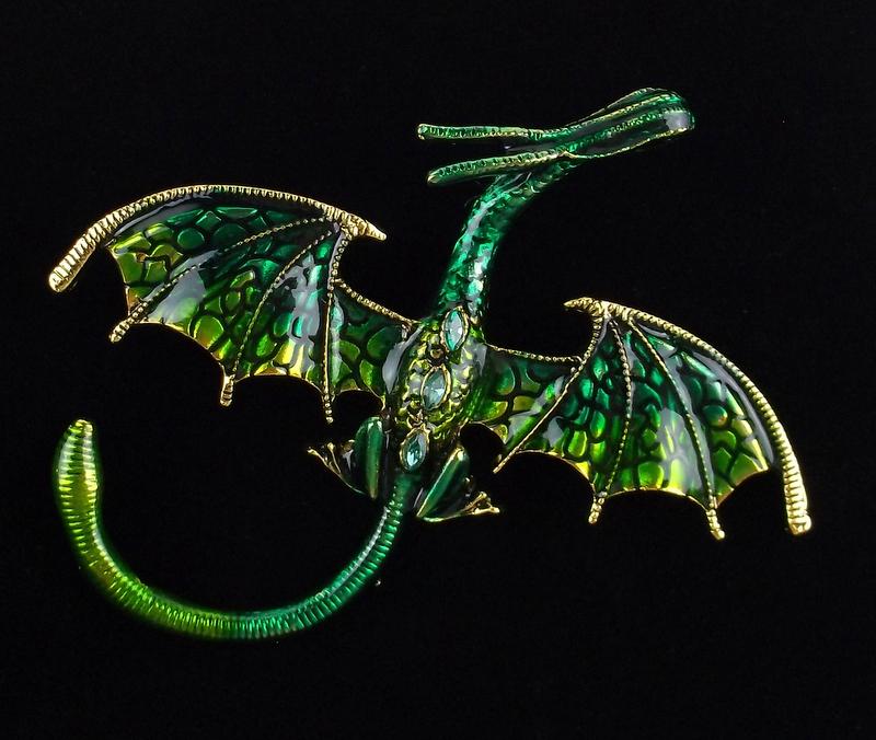 Mint Enameled Rhinestone Dragon Brooch (1 of 2)