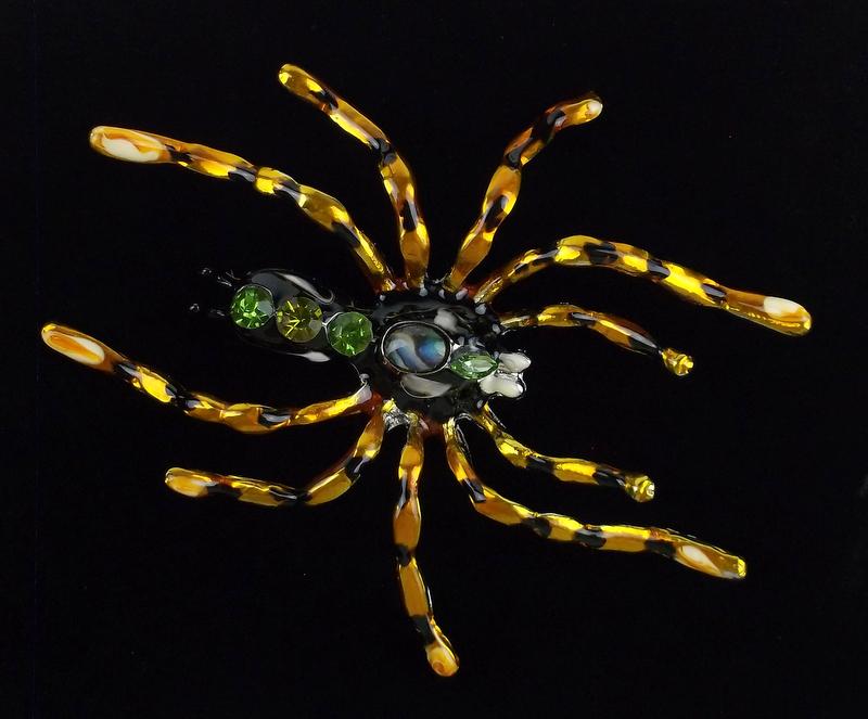 Big Mint Enameled Rhinestone Spider Brooch (1 of 2)