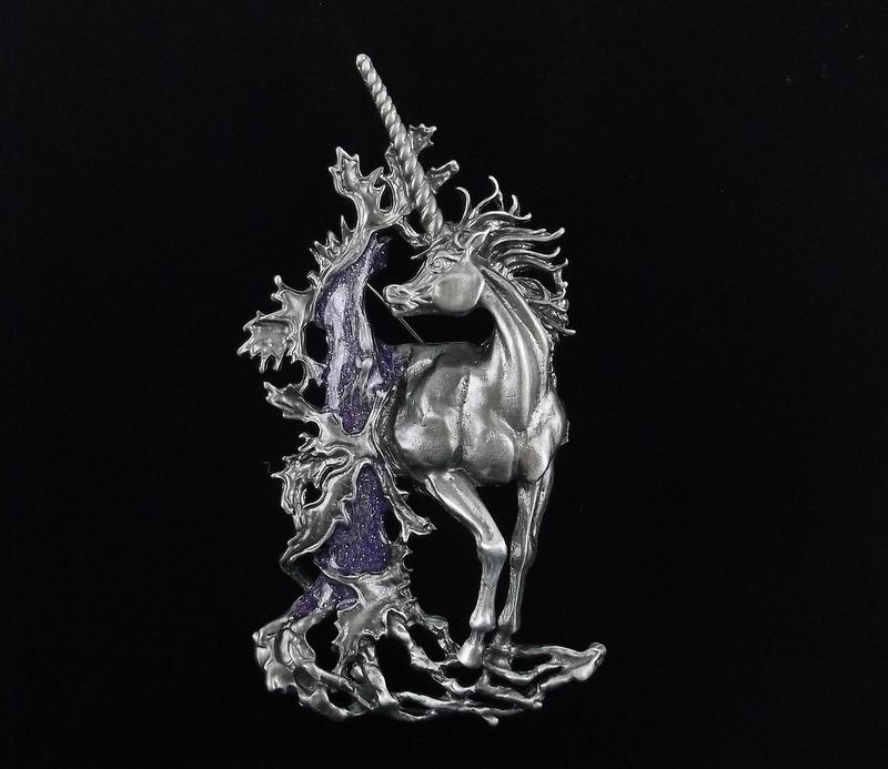 Big Mint Enameled Unicorn Brooch (1 of 2)