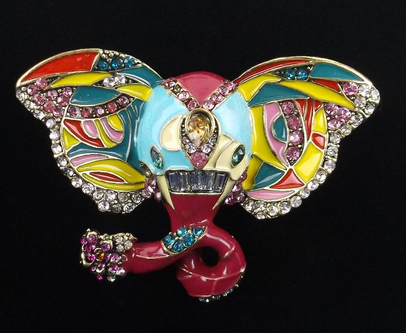 Mint Enameled Rhinestone Bali Elephant Brooch (1 of 2)
