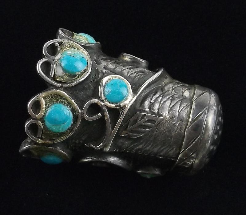 Stunning Vintage Taxco Sterling Turquoise Thimble Sewing (1 of 4)