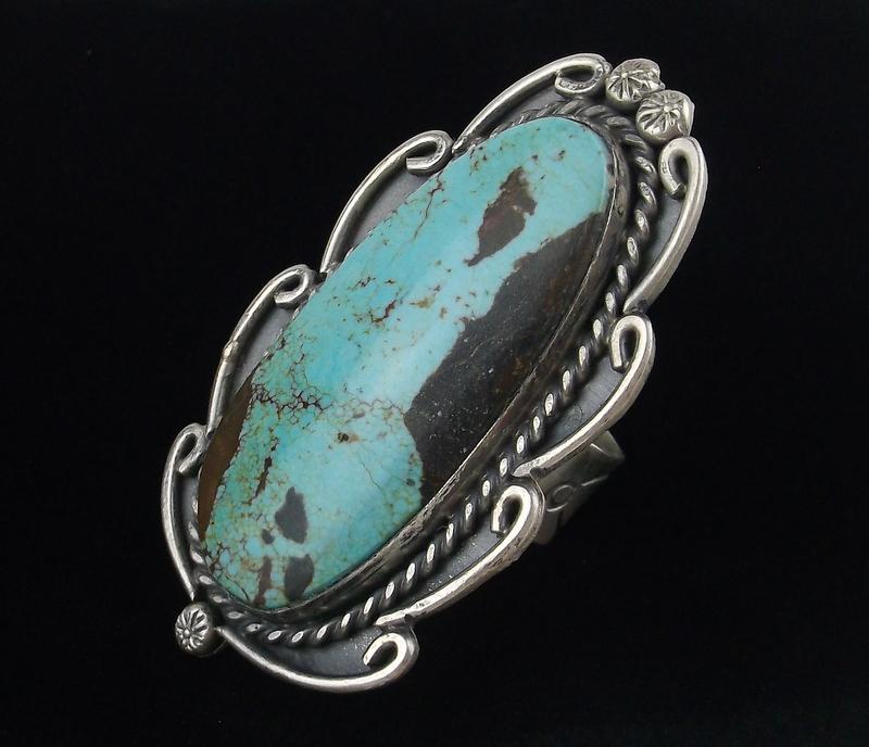 Huge Navajo Gilbert Nez Sterling Silver Turquoise Ring 8 (1 of 4)