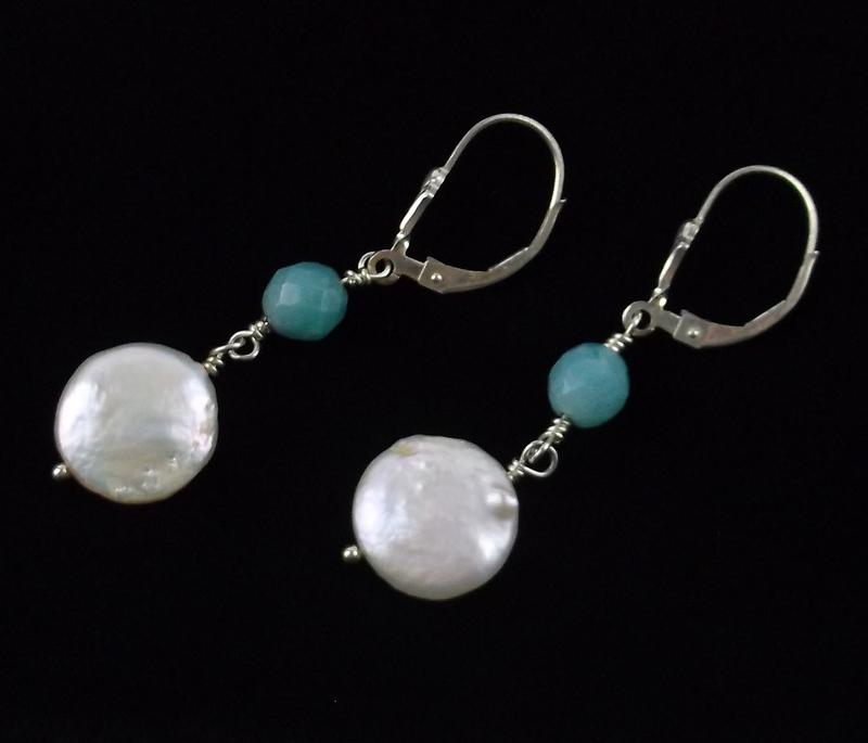 Mint Sterling Silver Amazonite Pearl Drop Earrings: Guaranteed Solid 925 Sterling Silver, in Excellent Condition