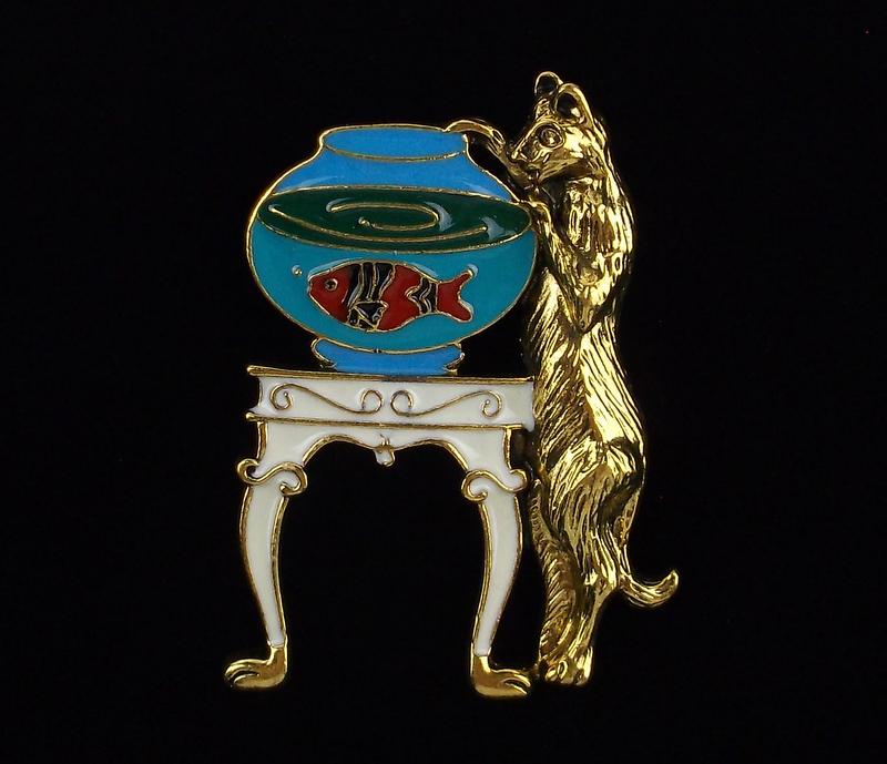 Mint Enameled Cat In Fish Bowl Brooch (1 of 2)