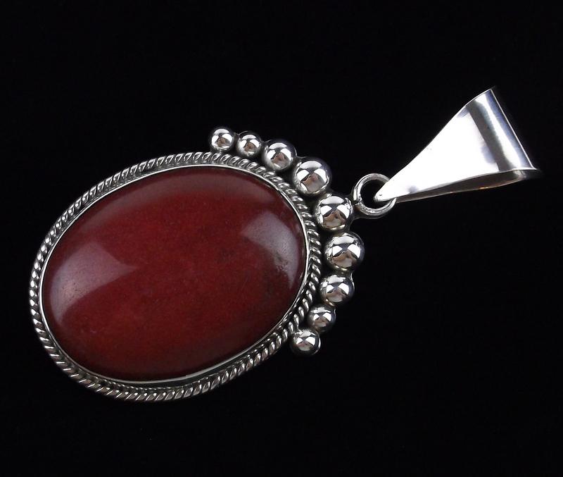 Huge Mint Vint Heavy Taxco Sterling Red Coral Pendant (1 of 4)