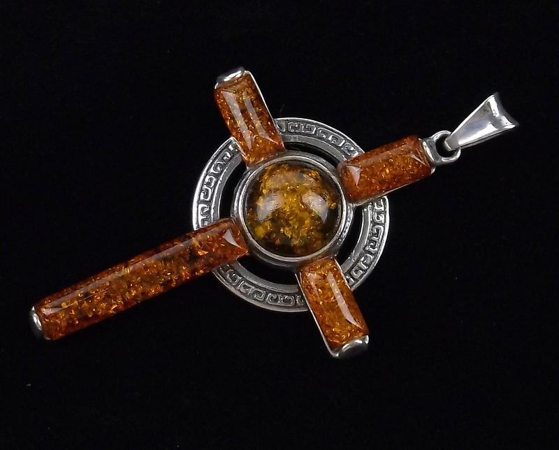 Mint Big Sterling Silver Genuine Amber Cross Pendant (1 of 3)