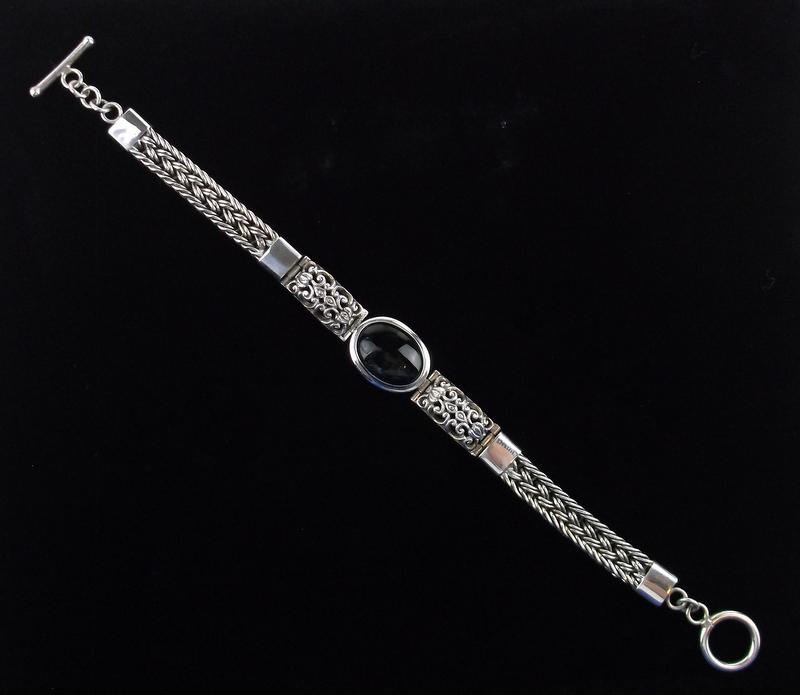 Mint Vintage Heavy Sterling Silver Onyx Bracelet 7.5" (1 of 5)