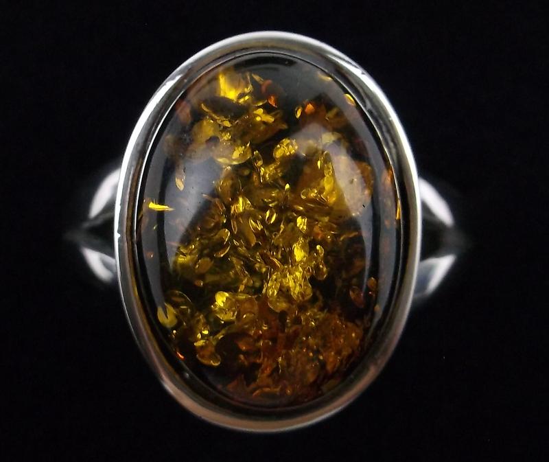Big Mint Heavy Sterling Silver Gen Amber Ring 7.5 (1 of 3)