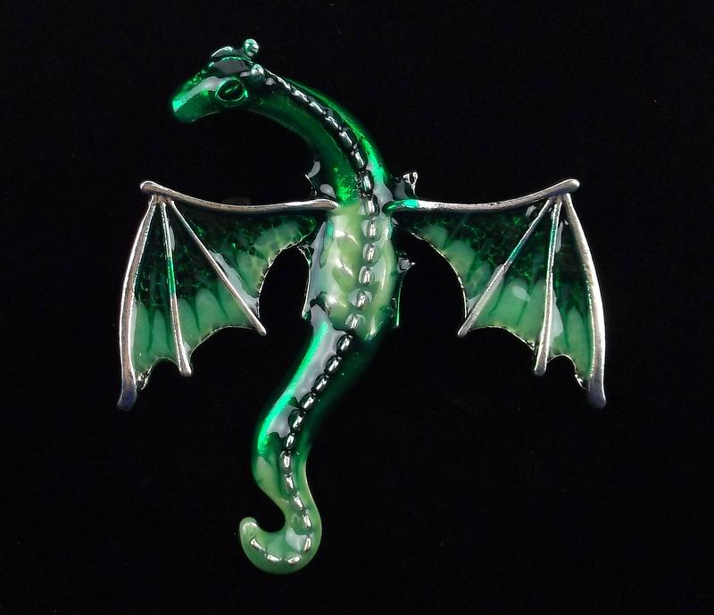 Mint Enameled Dragon Brooch (1 of 2)