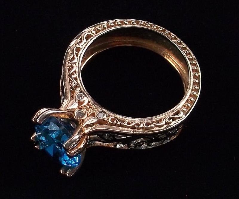 Stunning Ornate Gold Over Sterling Cocktail Ring 8 Blue (1 of 5)