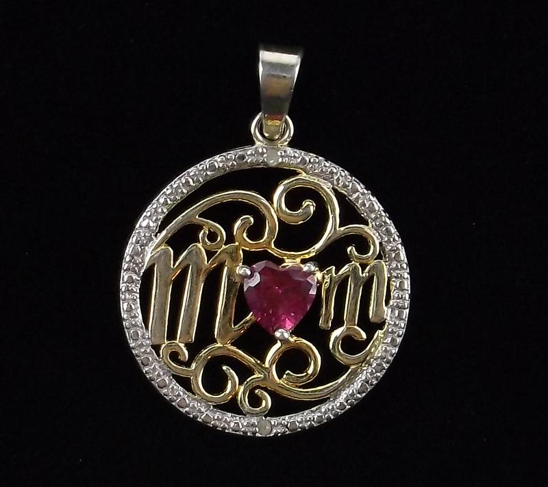 Mint Gold Over Sterling Diamond Ruby Mom Pendant (1 of 2)
