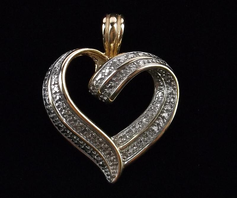 Thick Gold Over Sterling Diamond Heart Pendant: Guaranteed Solid 925 Sterling Silver, in Excellent Condition