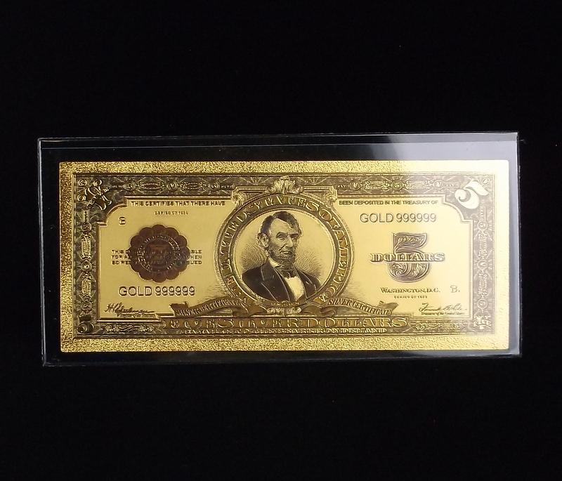 24kt Gold US $5 Five Dollar Bill (1 of 3)
