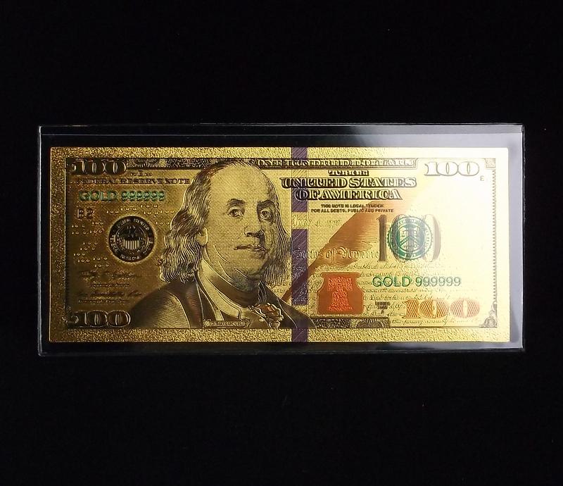 24kt Gold US $100 One Hundred Dollar Bill: Mint Condition, In Like New Condition, Perfect