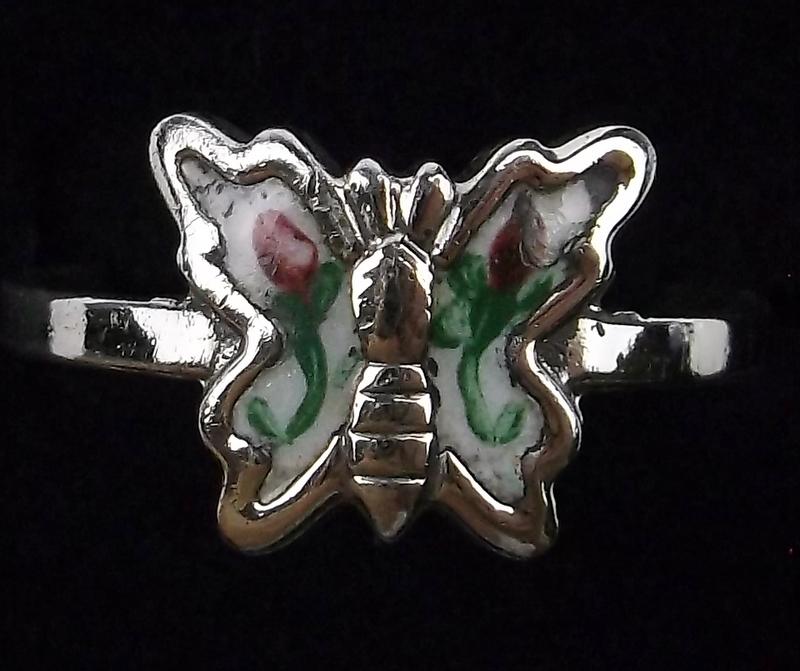 Mint Vintage 1950s BAB Sterling Butterfly Ring 5.5 Enam (1 of 2)