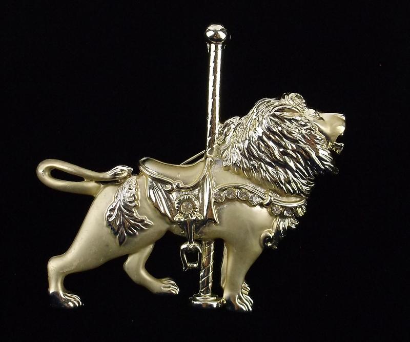 Mint Vintage Rhinestone Carousel Lion Brooch (1 of 3)