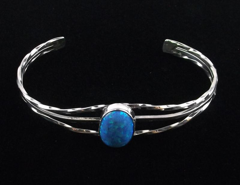 Navajo Mark Barney Sterling Silver Opal Cuff Bracelet: w A Handmade Navajo Sterling Silver Cuff Bracelet in Brand New Never Worn Condition, Fits wrist size 6-7.5 inch.