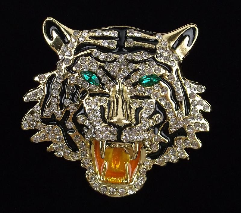 Mint Enameled Rhinestone Tiger Brooch (1 of 2)