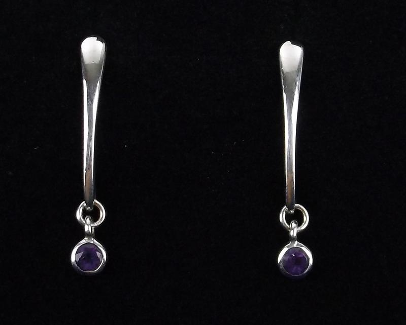 Mint Vintage Sterling Silver Amethyst Drop Stud Earrings (1 of 1)