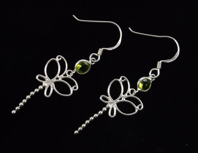 New Sterling Silver Peridot Dragonfly Earrings (1 of 2)