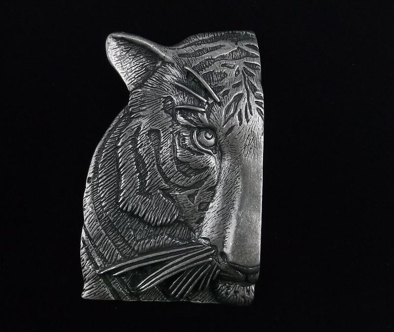 Mint Enameled Tiger Brooch (1 of 2)