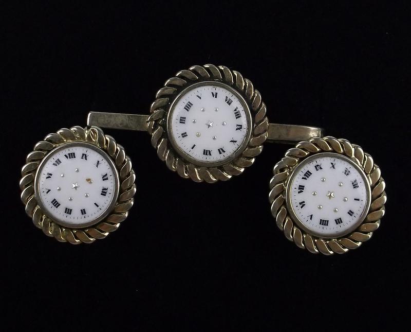 Mint Vintage French Clock Cufflinks Tie Bar Set Porcelain (1 of 3)