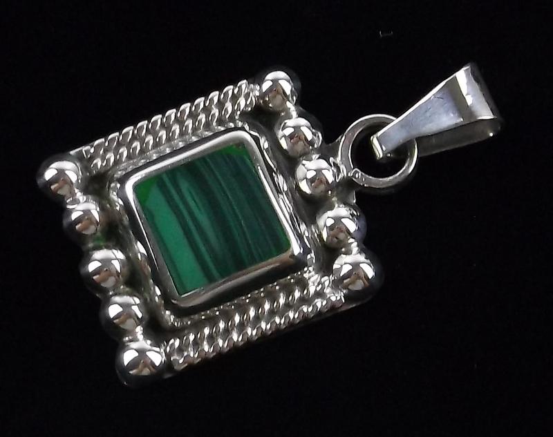 Mint Vintage Taxco Sterling Malachite Pendant Heavy: Guaranteed Solid 925 Sterling Silver, in Excellent Condition