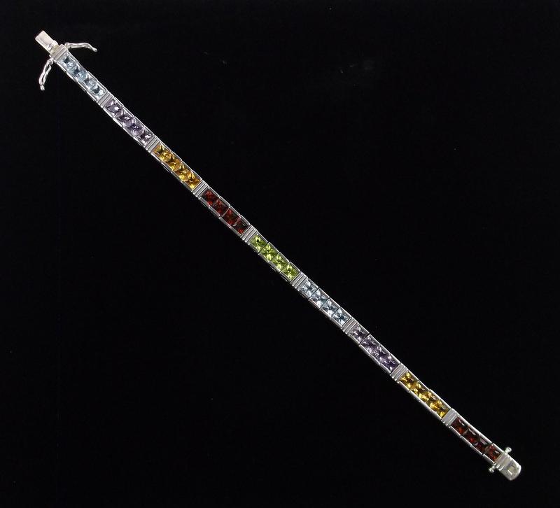 Mint Sterling Silver Gemstone Tennis Bracelet 7.5" HVY (1 of 5)
