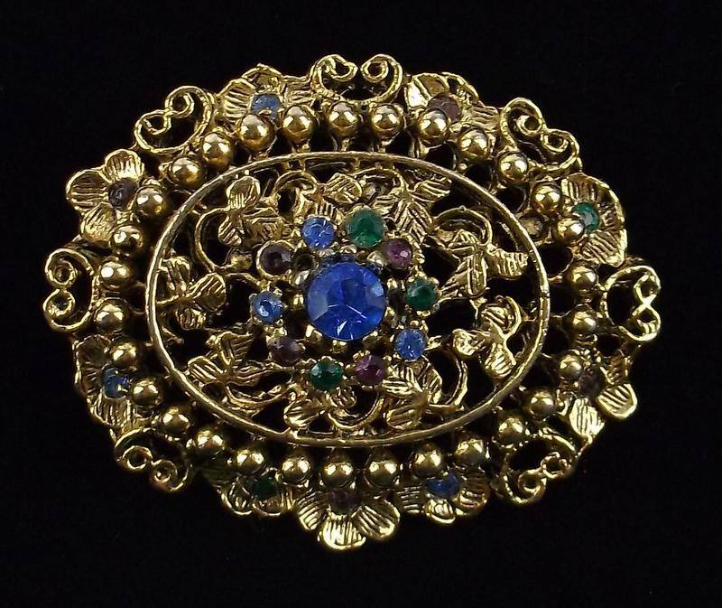 Mint Vintage 1960s Rhinestone Brooch Ornate (1 of 3)