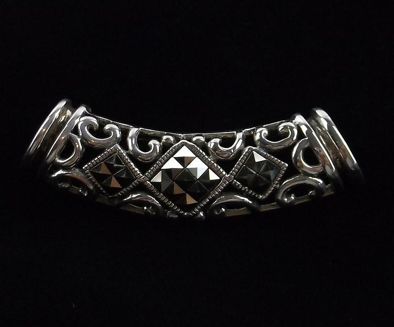 Mint Vintage Thick Sterling Silver Marcasite Pendant: Guaranteed Solid 925 Sterling Silver, in Excellent Condition