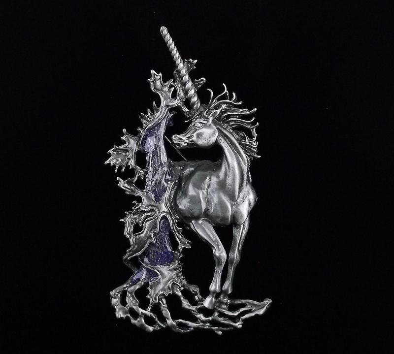 Big Mint Enameled Unicorn Brooch (1 of 2)