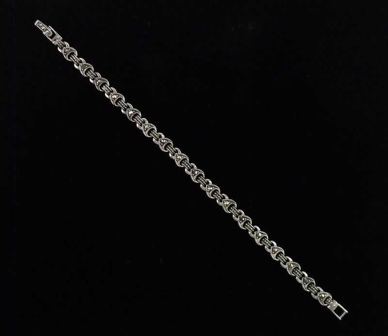 Stunning Vintage Sterling Marcasite Tennis Bracelet 7": Guaranteed Solid 925 Sterling Silver, in Excellent Condition